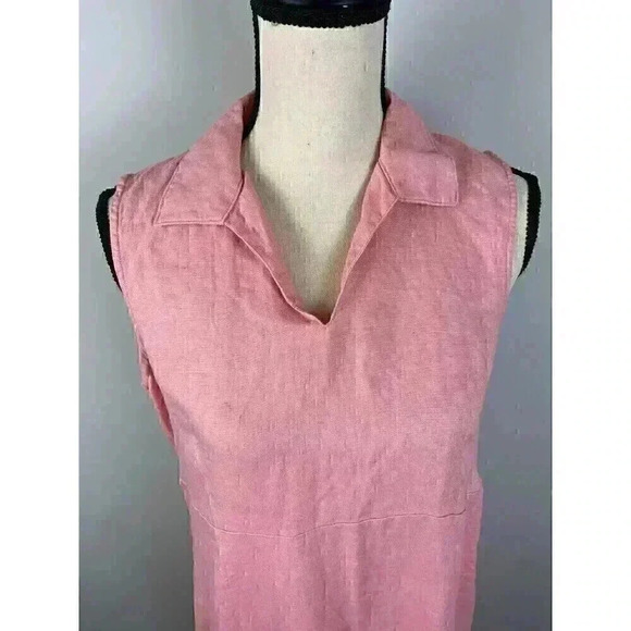 Herman Geist 100% Linen Maxi Dress 8P Collar Sleeveless Lagenlook Minimalist - Picture 2 of 9